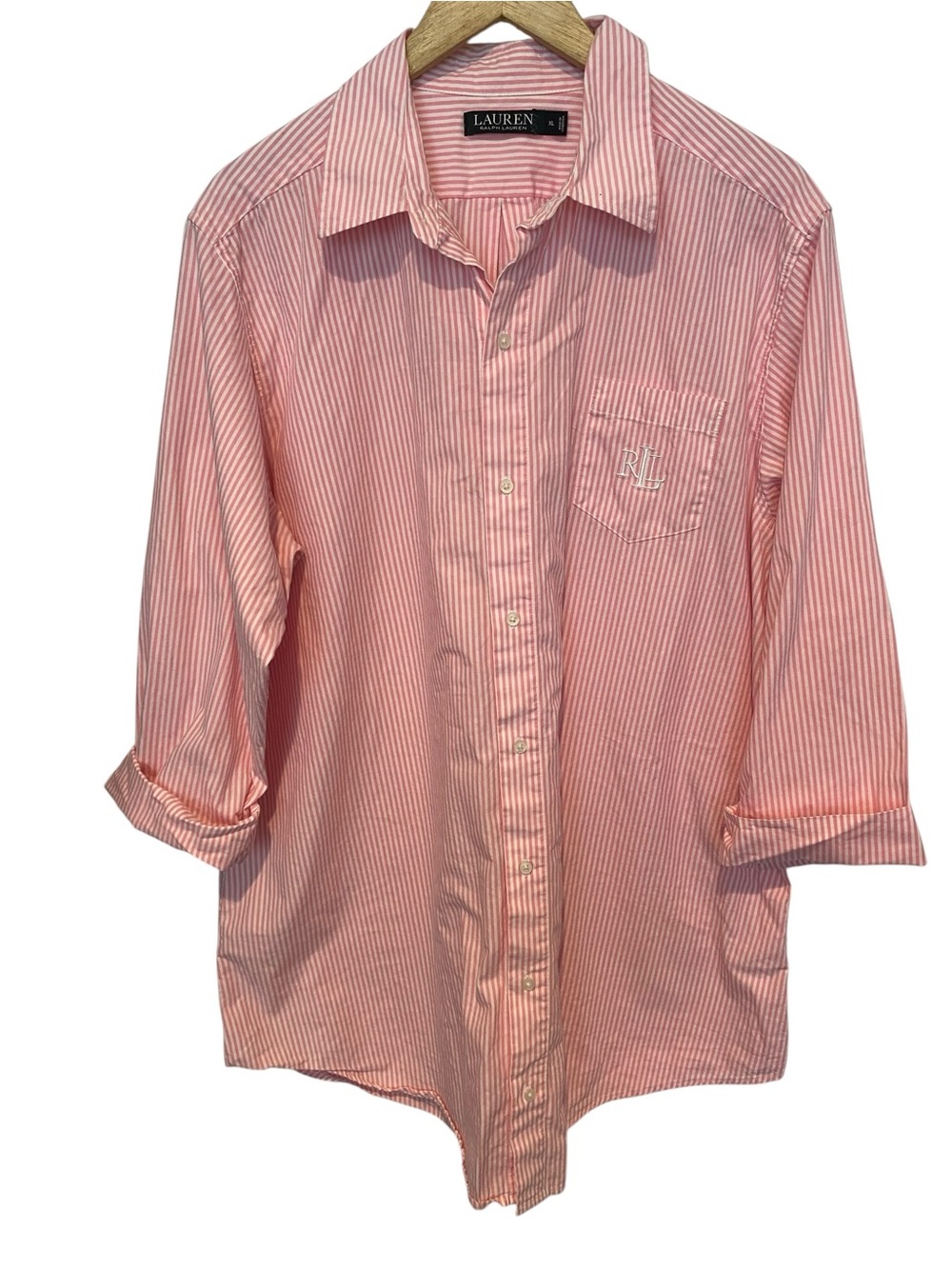 RALPH LAUREN PINK AND WHITE STRIPE SLEEP SHIRT NIGHTGOWN SZ XL